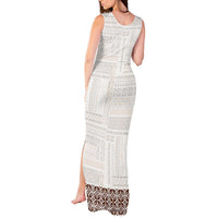 Samoa Siapo Brown Trimmed Tank Maxi Dress Samoa White Sunday LT01 - Polynesian Pride