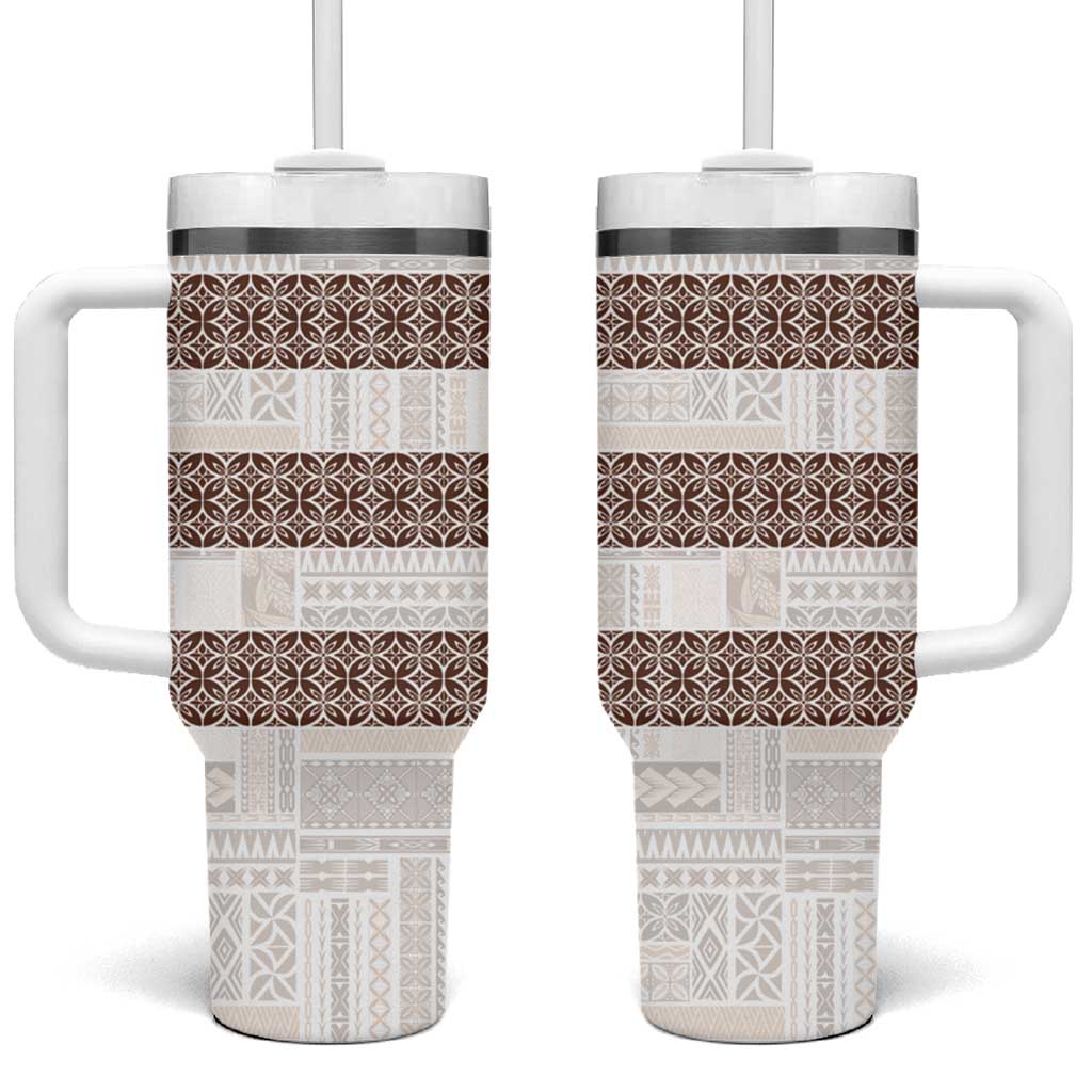 Samoa Siapo Brown Trimmed Tumbler With Handle Samoa White Sunday LT01 One Size: 40 oz Brown - Polynesian Pride