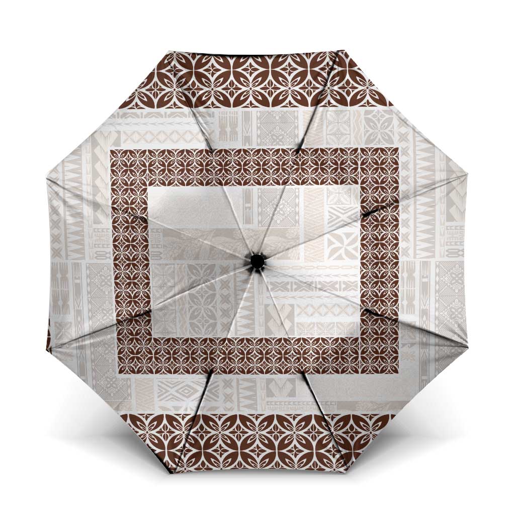 Samoa Siapo Brown Trimmed Umbrella Samoa White Sunday LT01 One Size Folded 11.42 inch Opened Diameter 37.4 inch Brown - Polynesian Pride