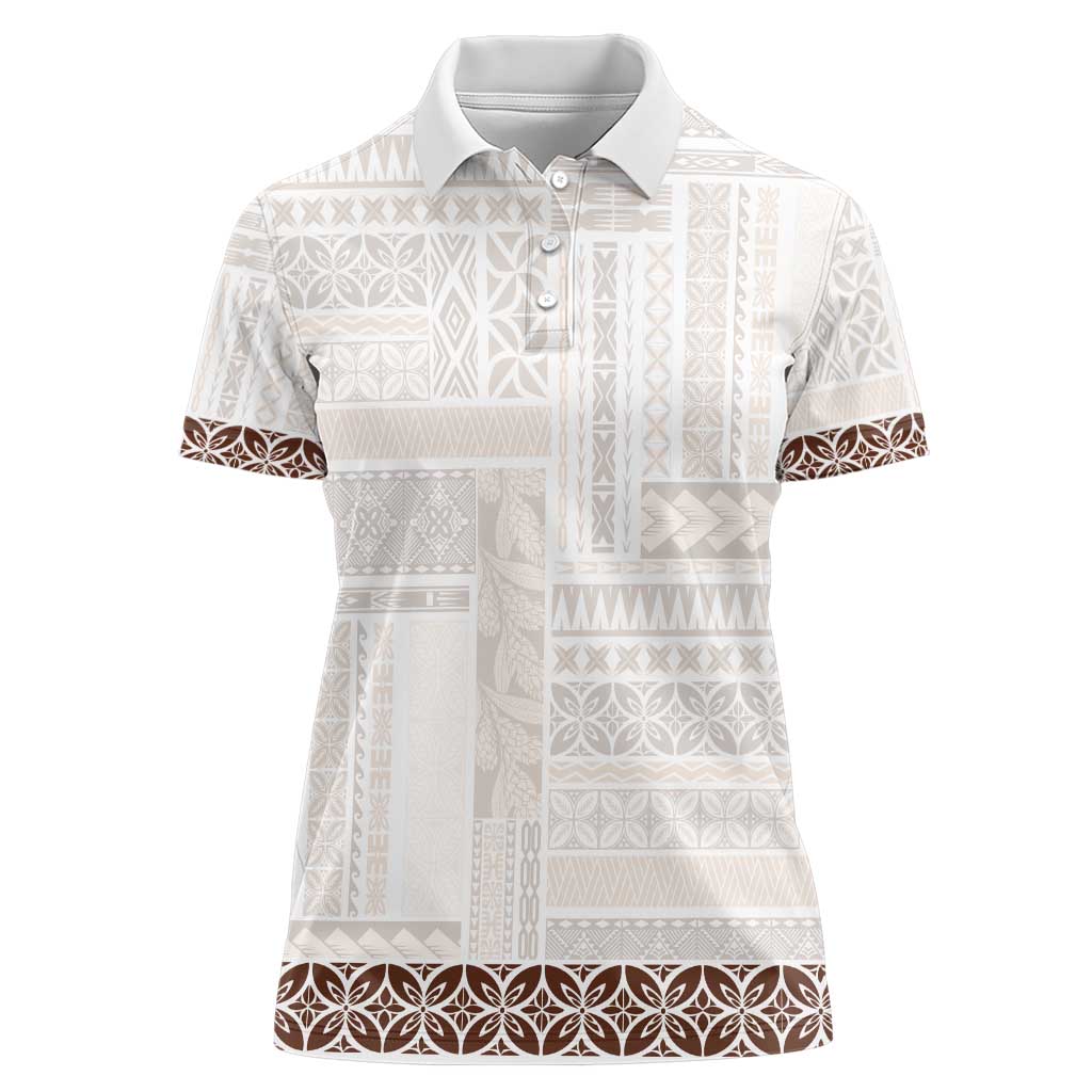 Samoa Siapo Brown Trimmed Women Polo Shirt Samoa White Sunday LT01 Female Brown - Polynesian Pride