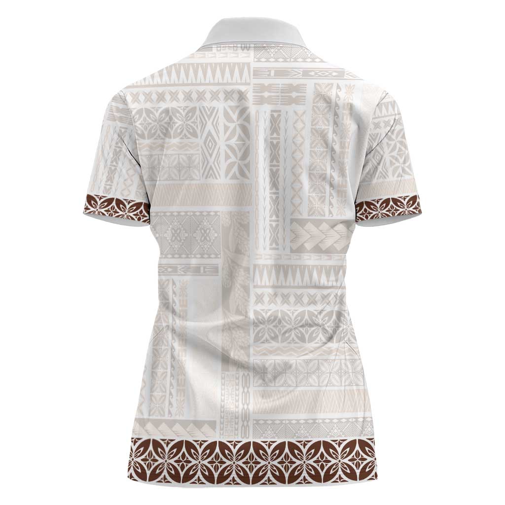 Samoa Siapo Brown Trimmed Women Polo Shirt Samoa White Sunday LT01 - Polynesian Pride