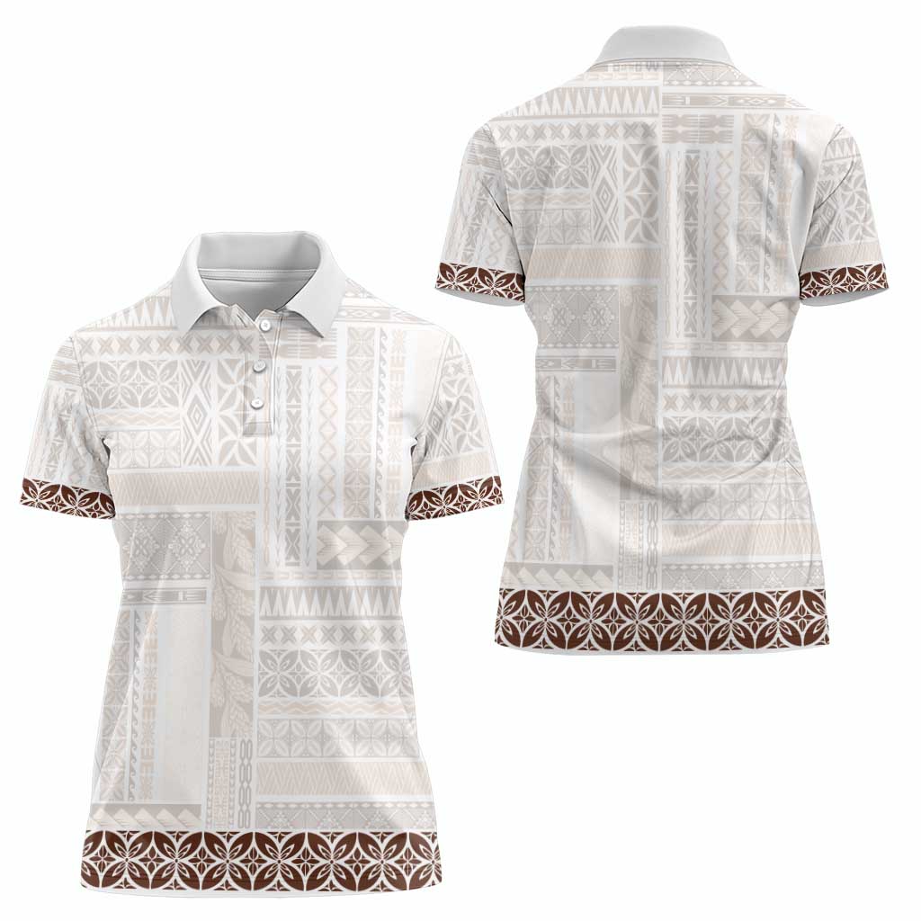 Samoa Siapo Brown Trimmed Women Polo Shirt Samoa White Sunday LT01 - Polynesian Pride