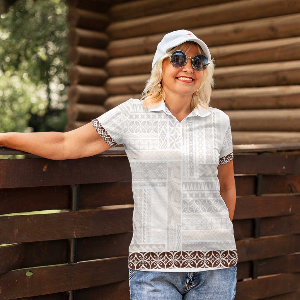 Samoa Siapo Brown Trimmed Women Polo Shirt Samoa White Sunday LT01 - Polynesian Pride
