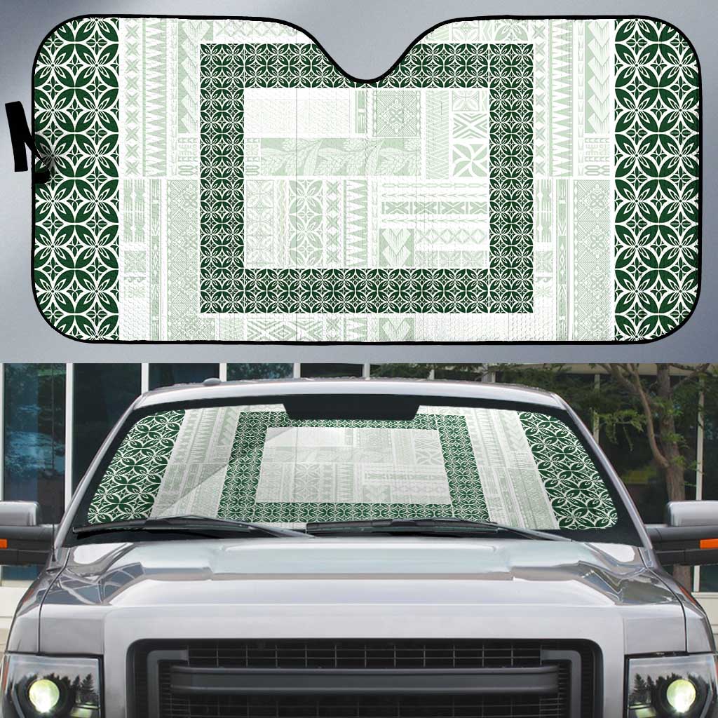 Samoa Siapo Green Trimmed Auto Sun Shade Samoa White Sunday LT01 Green - Polynesian Pride
