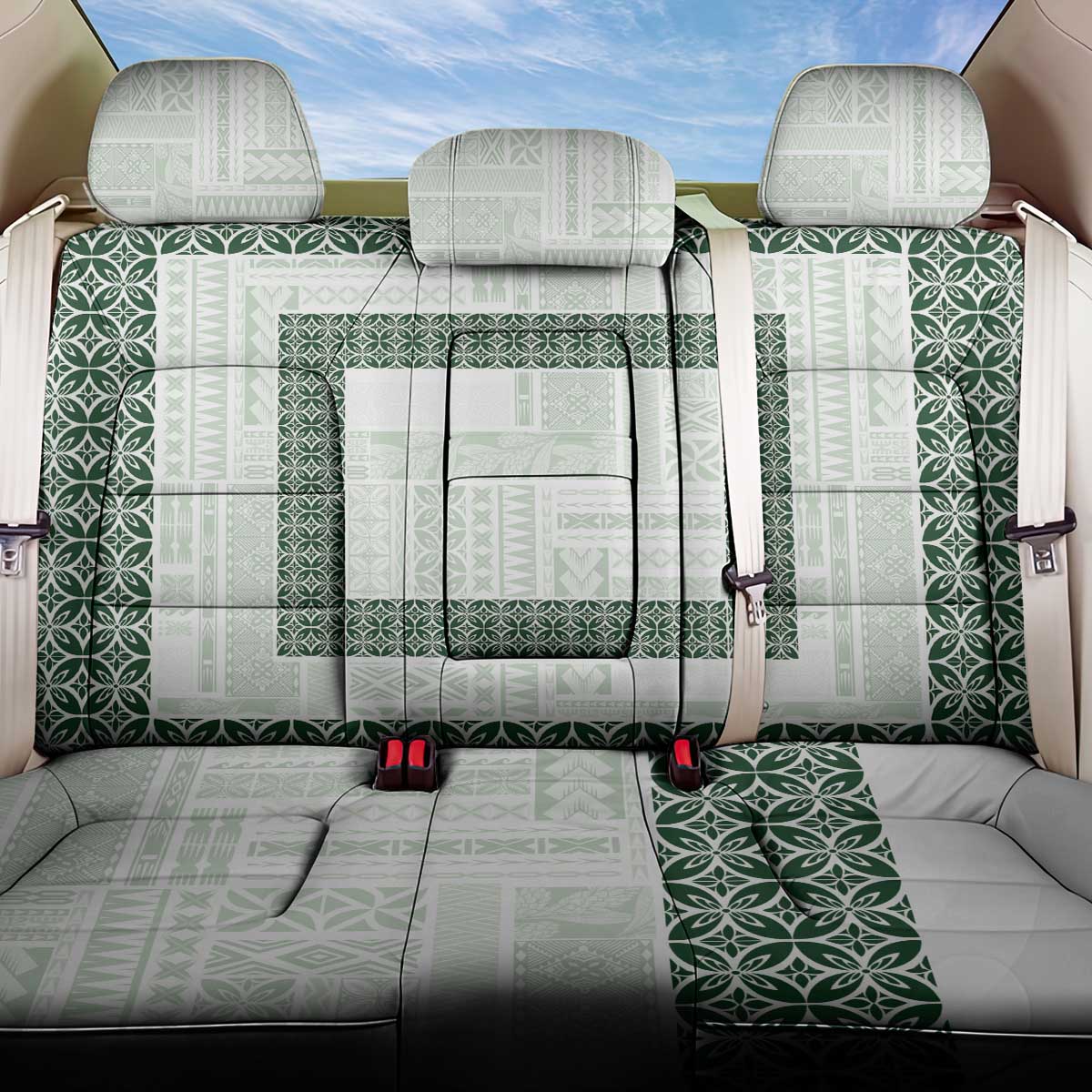 Samoa Siapo Green Trimmed Back Car Seat Cover Samoa White Sunday LT01 One Size Green - Polynesian Pride