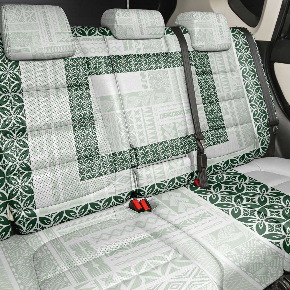 Samoa Siapo Green Trimmed Back Car Seat Cover Samoa White Sunday LT01 - Polynesian Pride