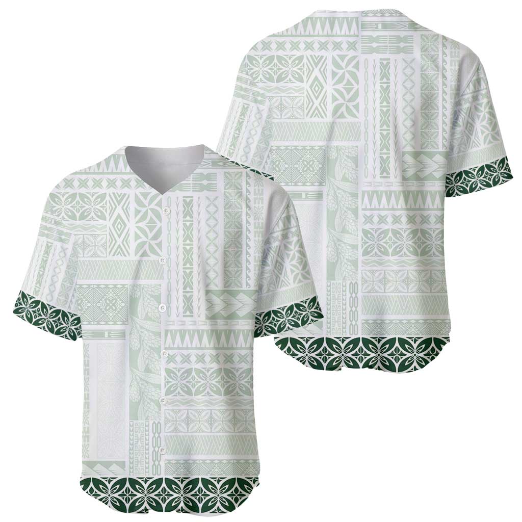 Samoa Siapo Green Trimmed Baseball Jersey Samoa White Sunday LT01 - Polynesian Pride