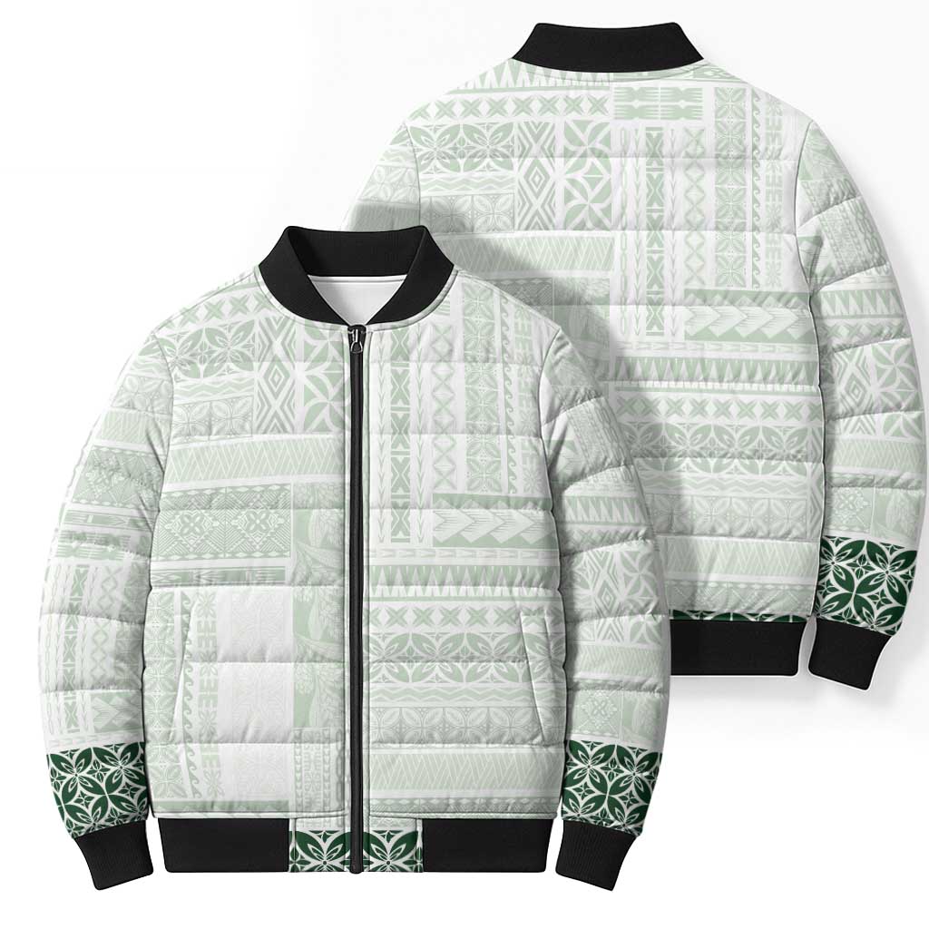 Samoa Siapo Green Trimmed Bomber Puffer Jacket Samoa White Sunday LT01 - Polynesian Pride