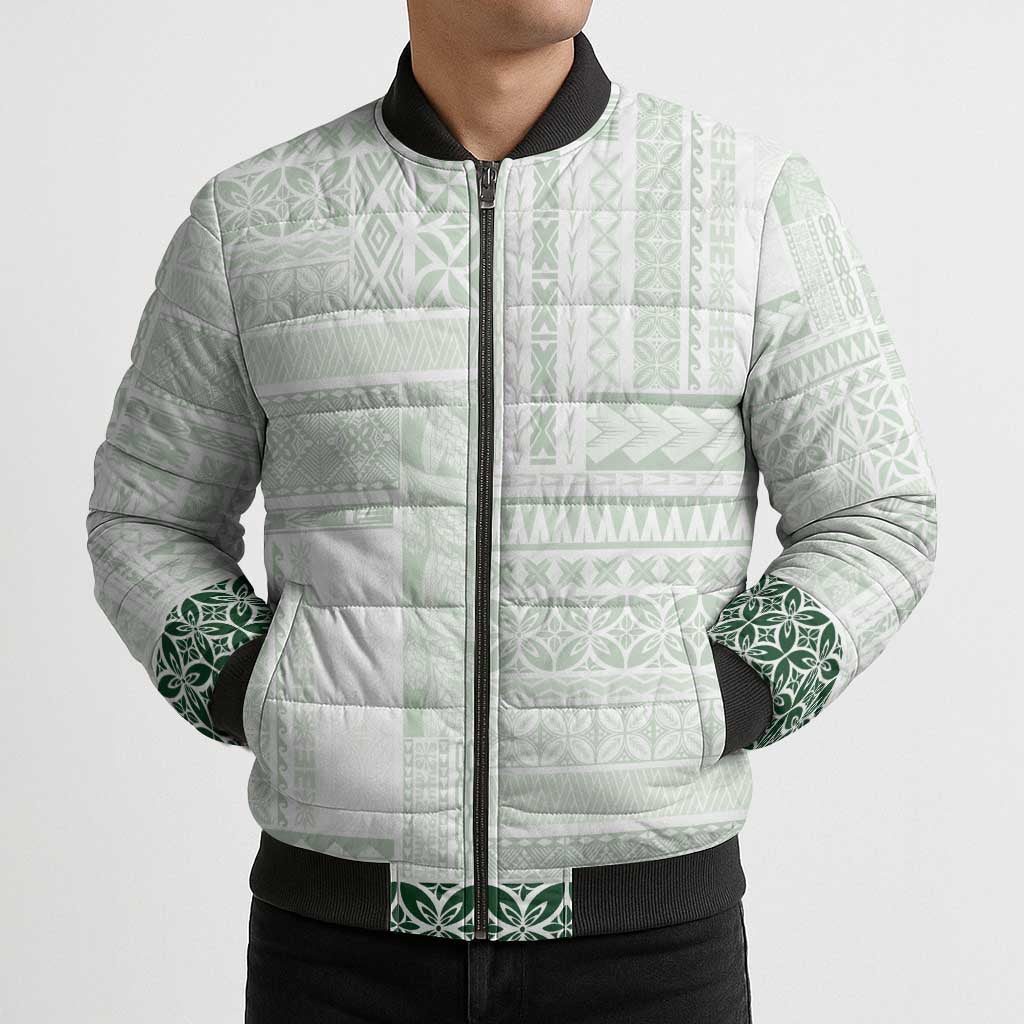 Samoa Siapo Green Trimmed Bomber Puffer Jacket Samoa White Sunday LT01 - Polynesian Pride