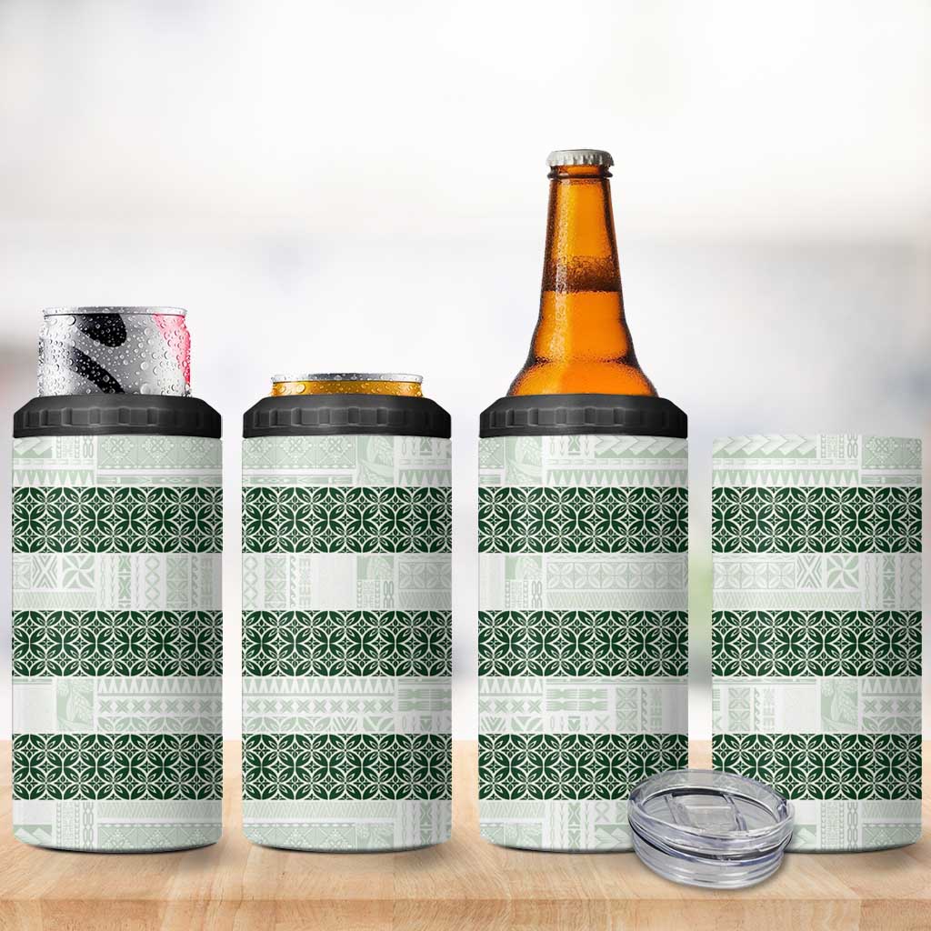 Samoa Siapo Green Trimmed 4 in 1 Can Cooler Tumbler Samoa White Sunday LT01 - Polynesian Pride