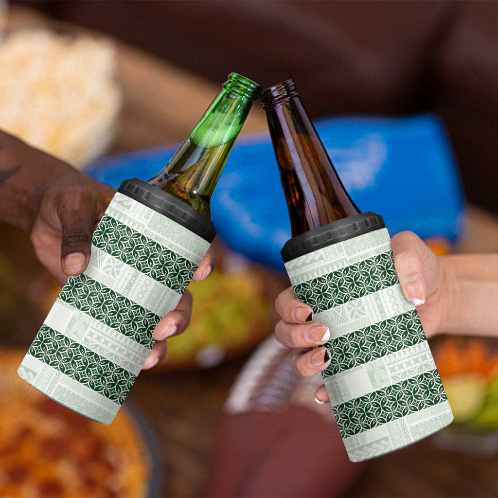 Samoa Siapo Green Trimmed 4 in 1 Can Cooler Tumbler Samoa White Sunday LT01 - Polynesian Pride