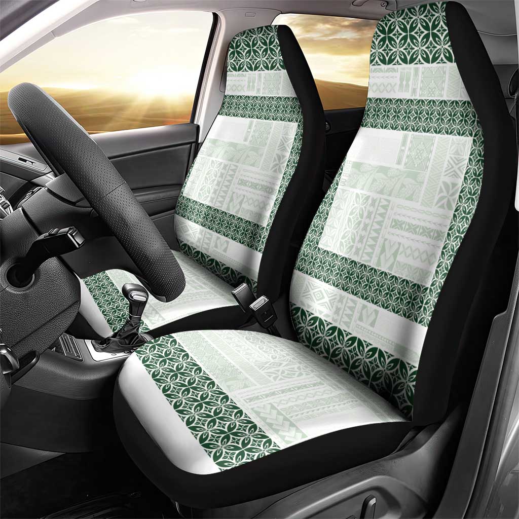 Samoa Siapo Green Trimmed Car Seat Cover Samoa White Sunday LT01 - Polynesian Pride