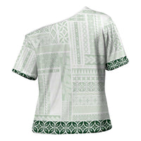 Samoa Siapo Green Trimmed Cross Shoulder Shirt Samoa White Sunday LT01 - Polynesian Pride