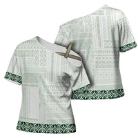 Samoa Siapo Green Trimmed Cross Shoulder Shirt Samoa White Sunday LT01 - Polynesian Pride