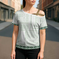 Samoa Siapo Green Trimmed Cross Shoulder Shirt Samoa White Sunday LT01 - Polynesian Pride