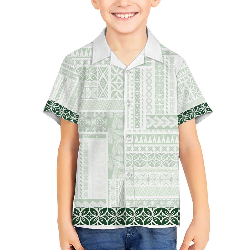 Samoa Siapo Green Trimmed Hawaiian Shirt Samoa White Sunday LT01 - Polynesian Pride