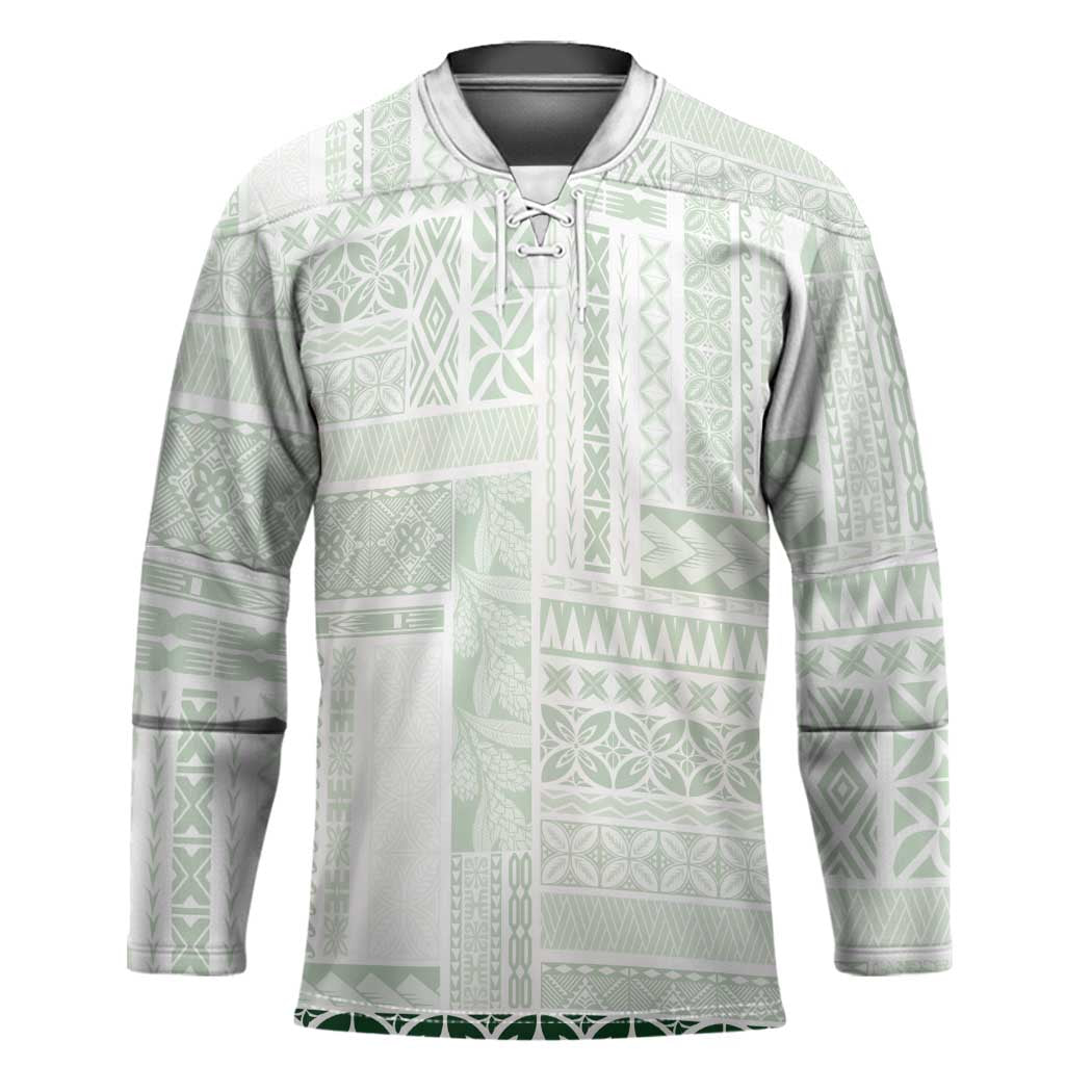 Samoa Siapo Green Trimmed Hockey Jersey Samoa White Sunday LT01 Unisex Green - Polynesian Pride