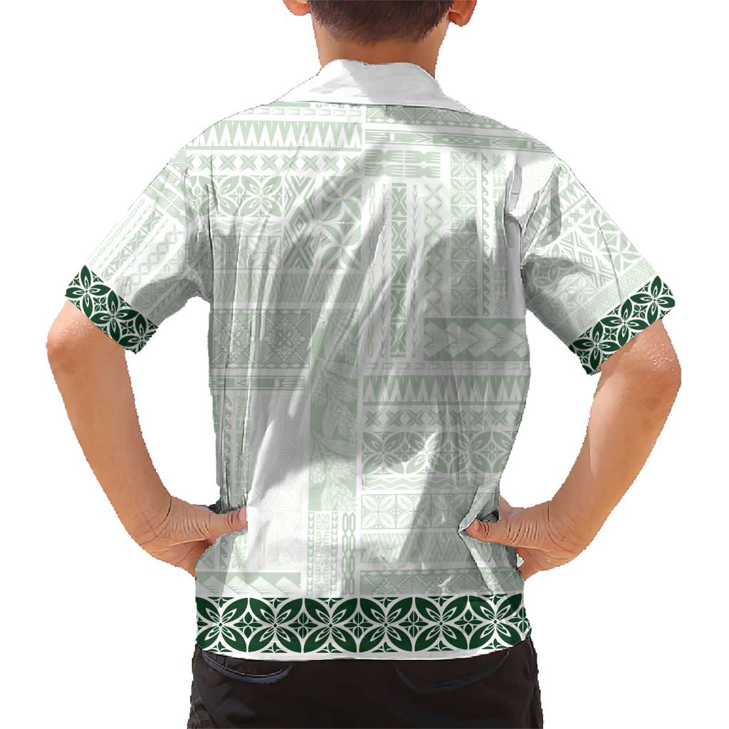 Samoa Siapo Green Trimmed Kid Hawaiian Shirt Samoa White Sunday LT01 - Polynesian Pride