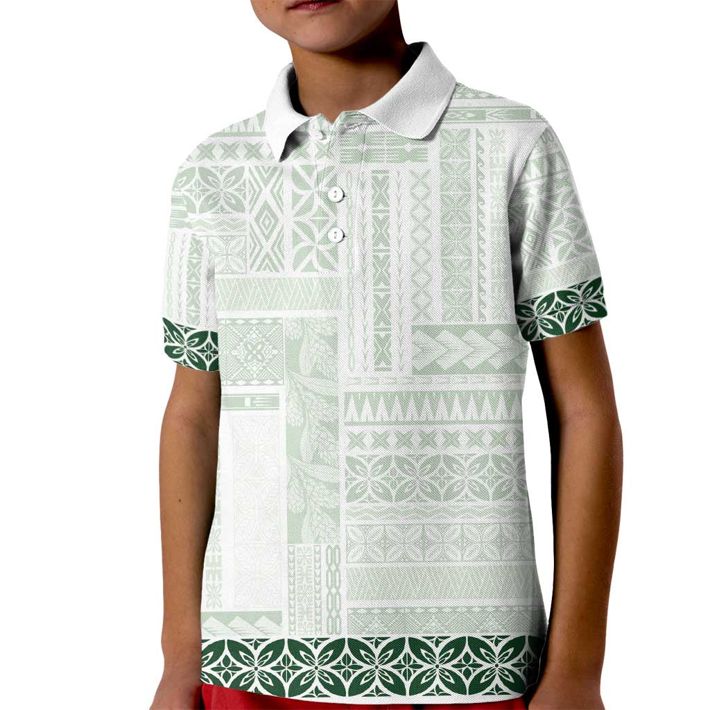 Samoa Siapo Green Trimmed Kid Polo Shirt Samoa White Sunday LT01 Kid Green - Polynesian Pride