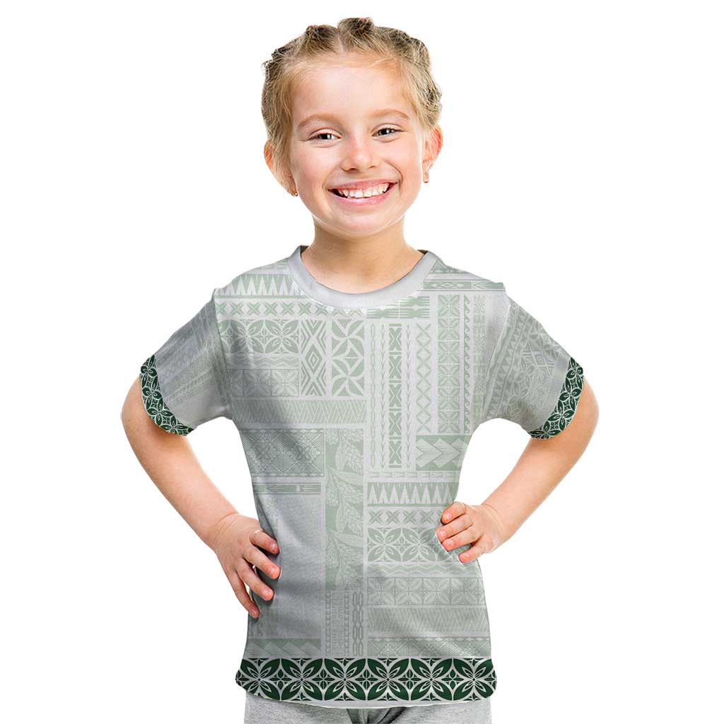 Samoa Siapo Green Trimmed Kid T Shirt Samoa White Sunday LT01 Green - Polynesian Pride