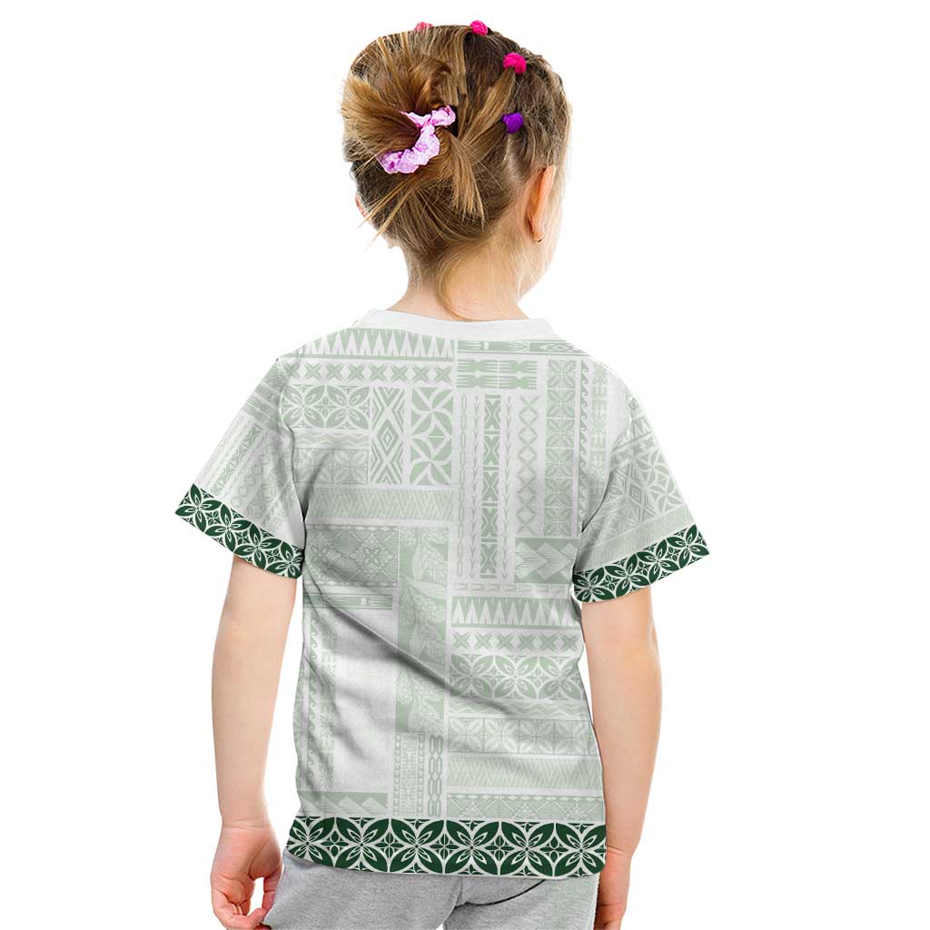 Samoa Siapo Green Trimmed Kid T Shirt Samoa White Sunday LT01 - Polynesian Pride