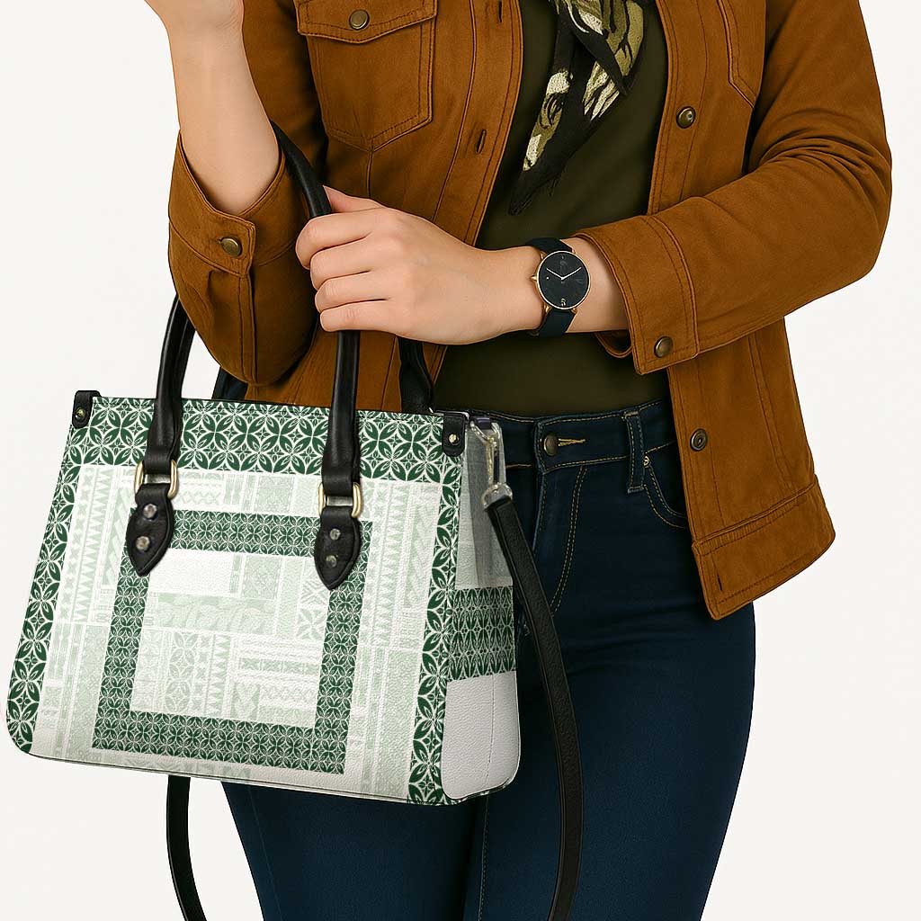 Samoa Siapo Green Trimmed Leather Bag Samoa White Sunday LT01 - Polynesian Pride