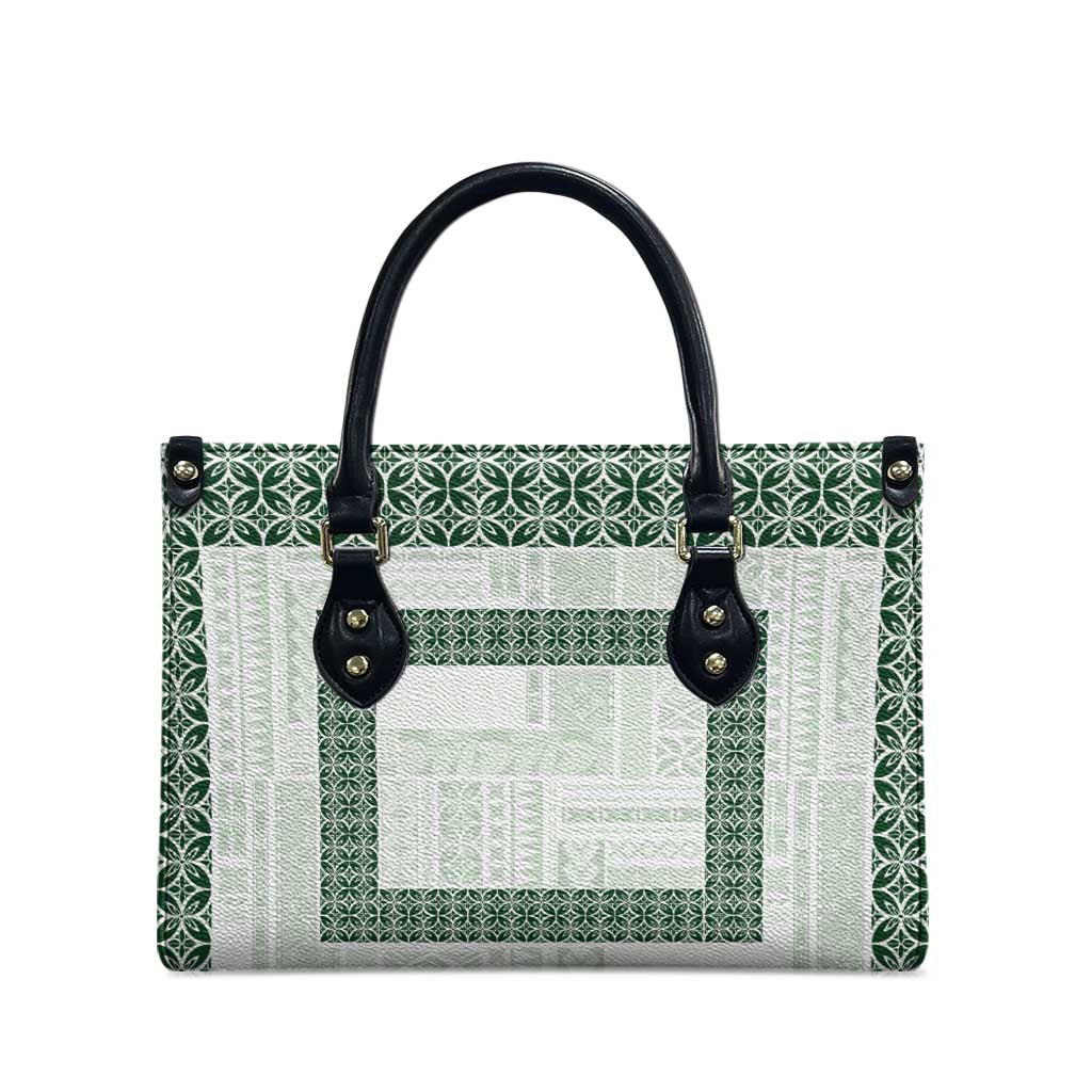 Samoa Siapo Green Trimmed Leather Bag Samoa White Sunday LT01 - Polynesian Pride