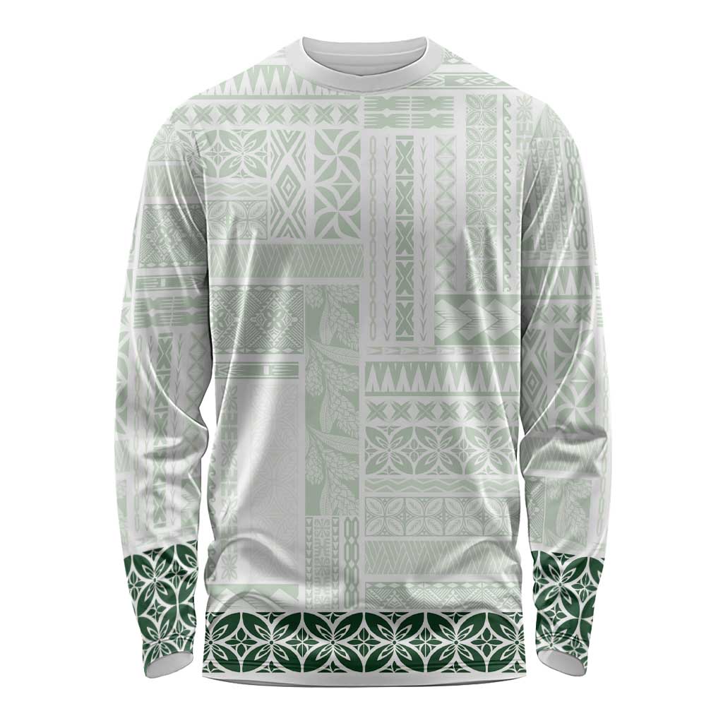 Samoa Siapo Green Trimmed Long Sleeve Shirt Samoa White Sunday LT01 Unisex Green - Polynesian Pride
