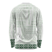 Samoa Siapo Green Trimmed Long Sleeve Shirt Samoa White Sunday LT01 - Polynesian Pride