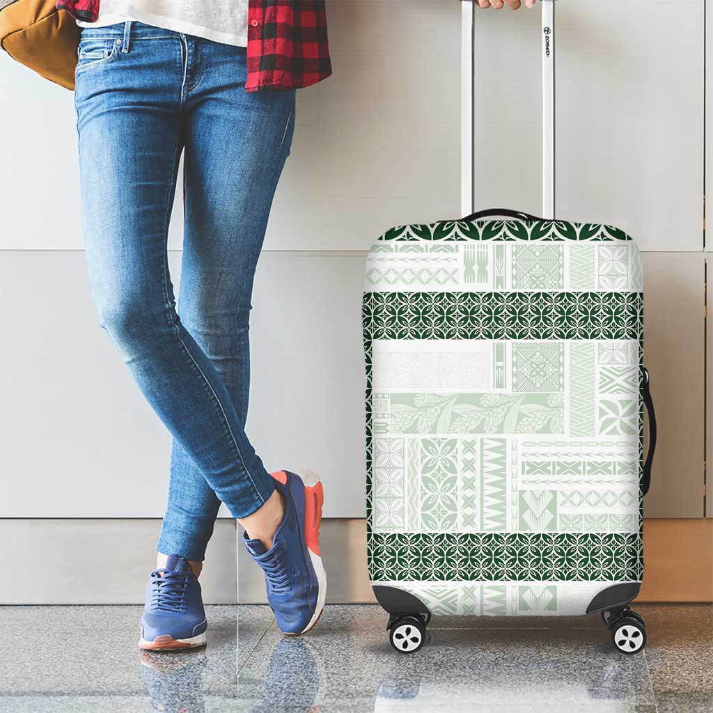 Samoa Siapo Green Trimmed Luggage Cover Samoa White Sunday LT01 - Polynesian Pride