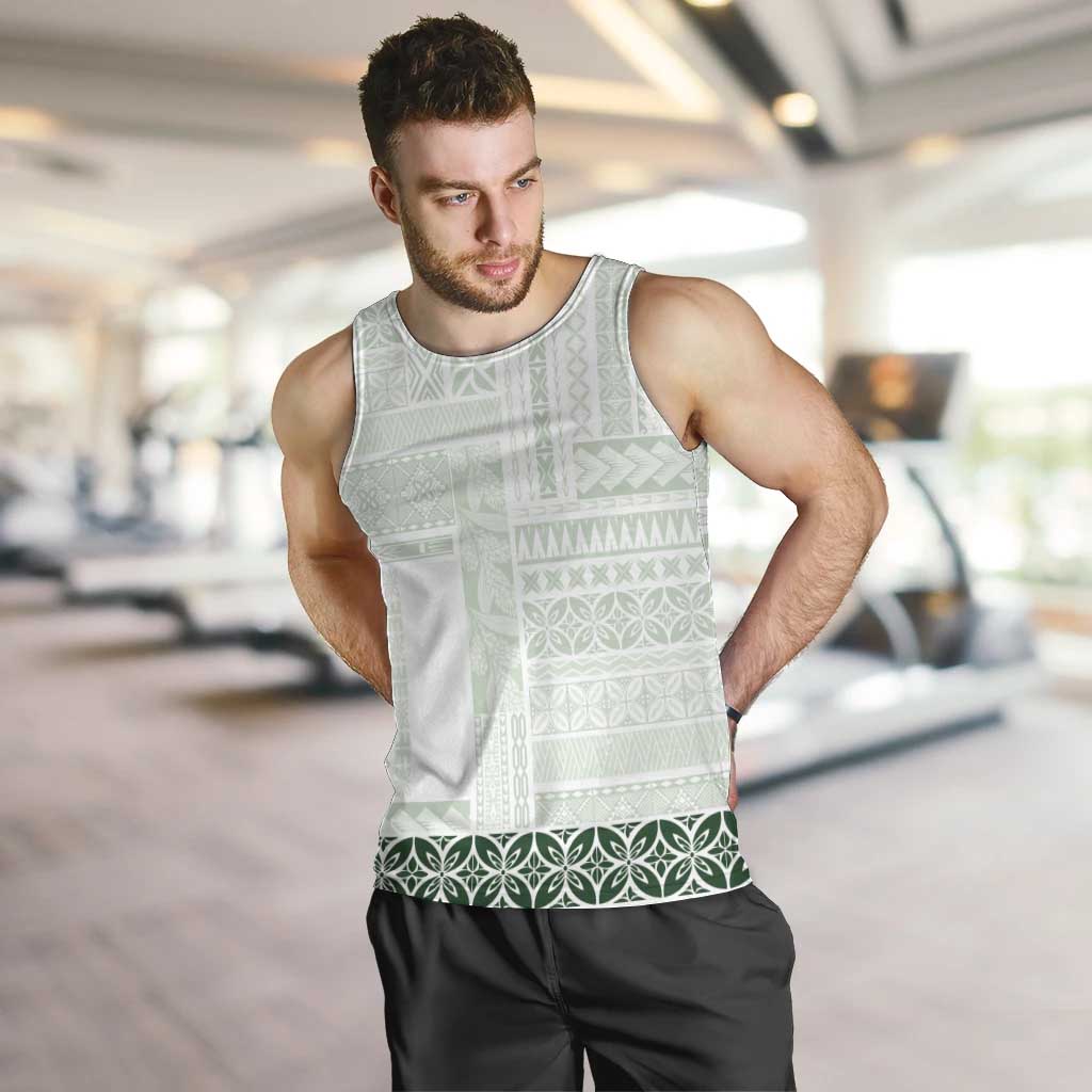 Samoa Siapo Green Trimmed Men Tank Top Samoa White Sunday LT01 Green - Polynesian Pride