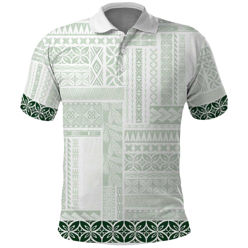 Samoa Siapo Green Trimmed Polo Shirt Samoa White Sunday LT01 Green - Polynesian Pride