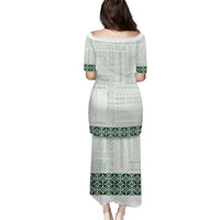 Samoa Siapo Green Trimmed Puletasi Samoa White Sunday LT01 - Polynesian Pride
