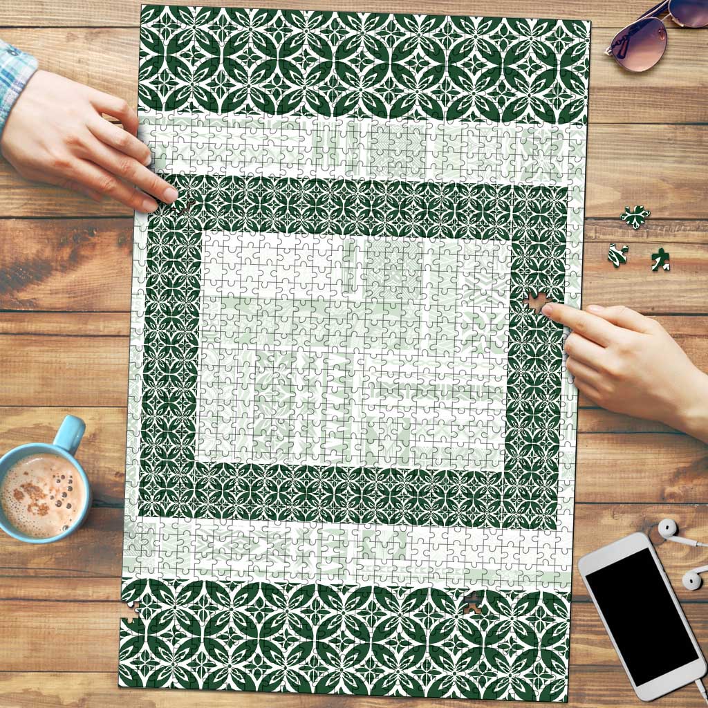 Samoa Siapo Green Trimmed Puzzle Samoa White Sunday LT01 Green - Polynesian Pride
