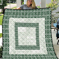 Samoa Siapo Green Trimmed Quilt Samoa White Sunday LT01 Green - Polynesian Pride