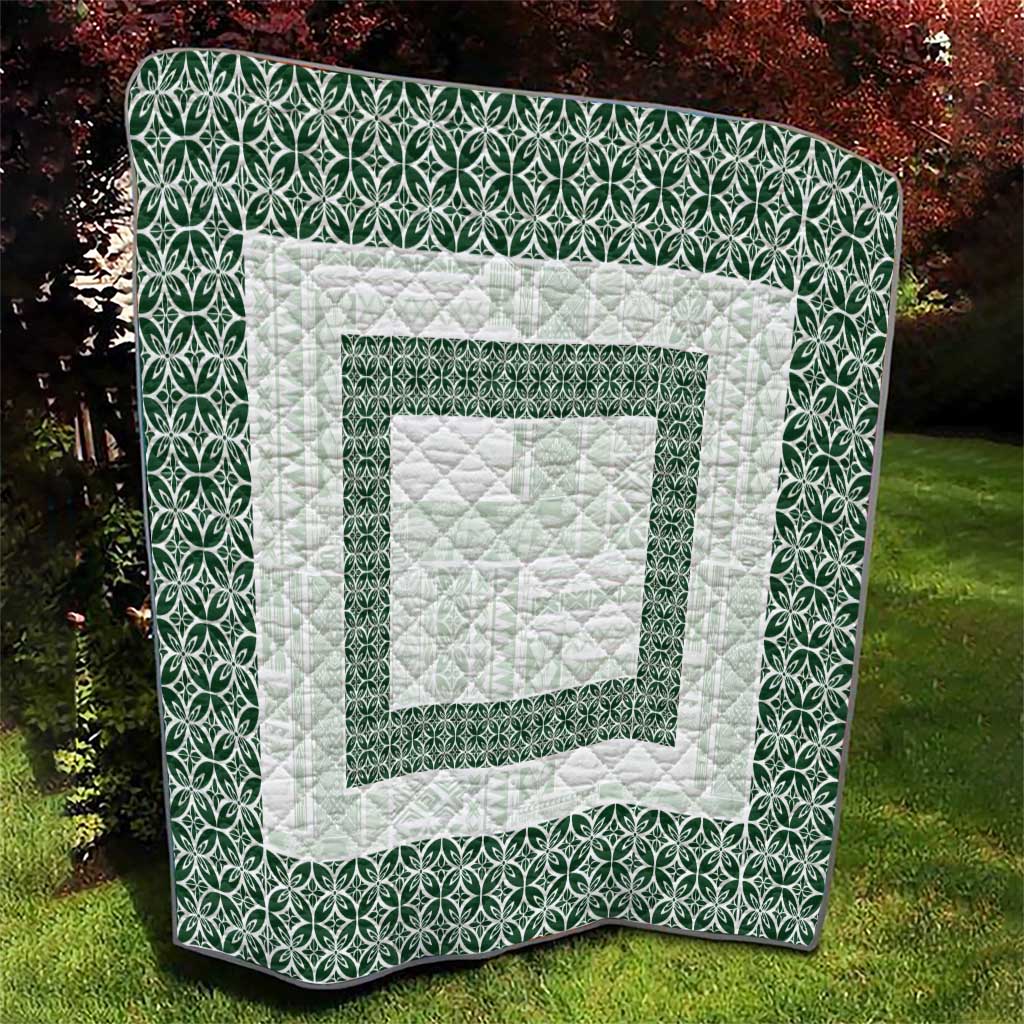 Samoa Siapo Green Trimmed Quilt Samoa White Sunday LT01 - Polynesian Pride