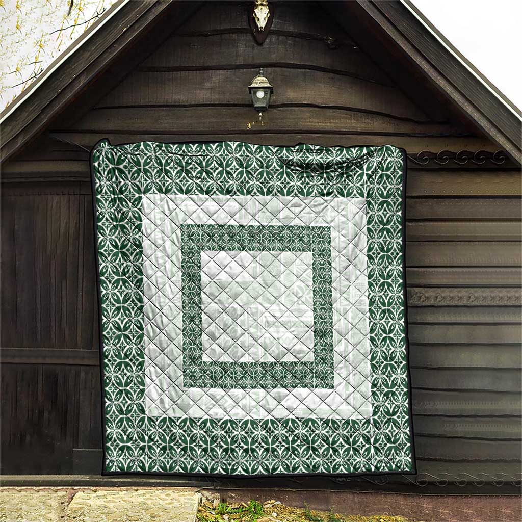 Samoa Siapo Green Trimmed Quilt Samoa White Sunday LT01 - Polynesian Pride