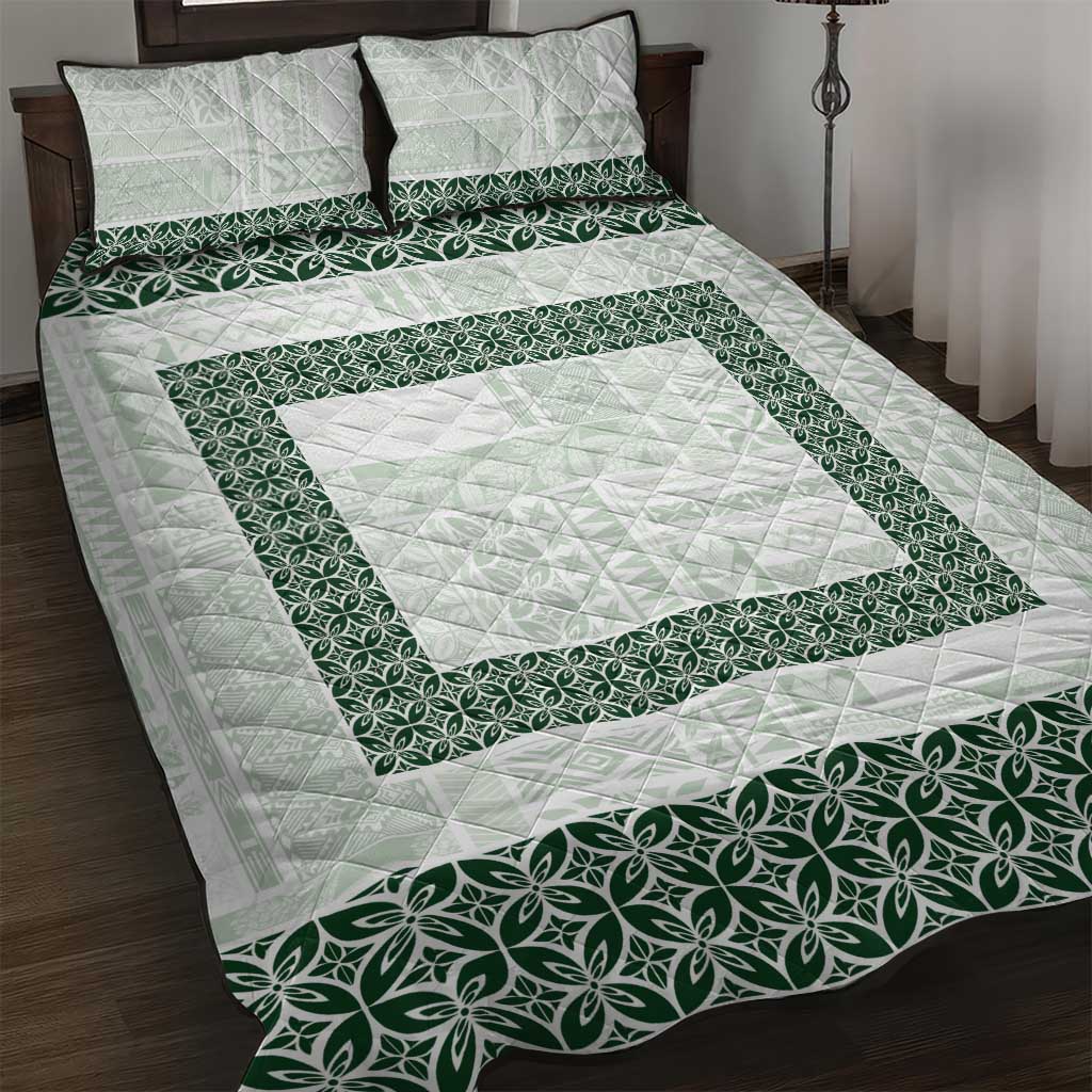 Samoa Siapo Green Trimmed Quilt Bed Set Samoa White Sunday LT01 Green - Polynesian Pride