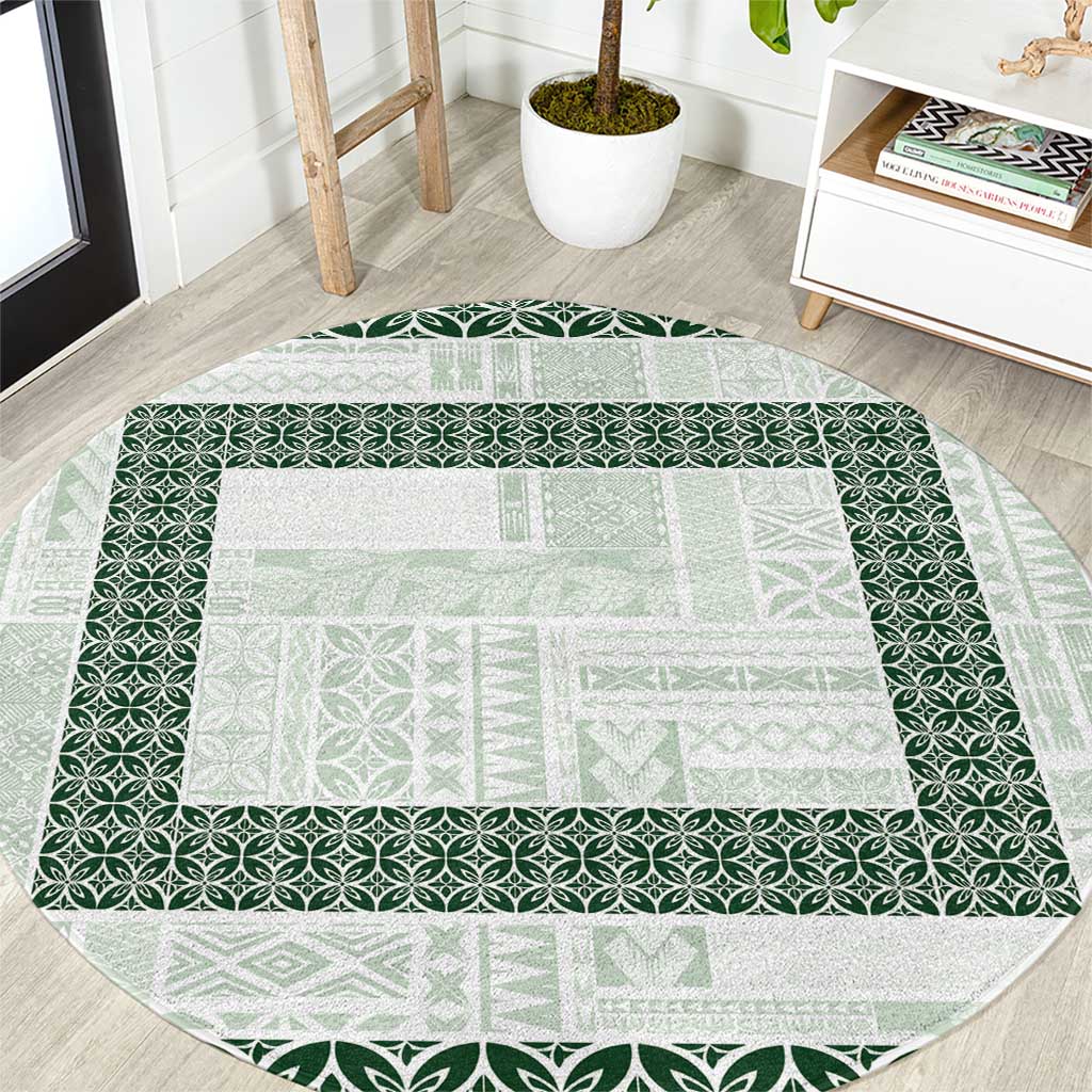 Samoa Siapo Green Trimmed Round Carpet Samoa White Sunday LT01 Green - Polynesian Pride