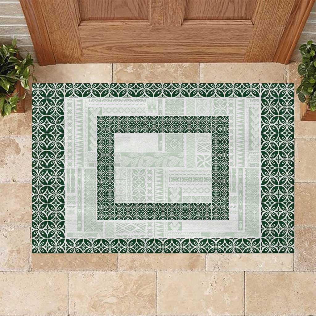 Samoa Siapo Green Trimmed Rubber Doormat Samoa White Sunday LT01 Green - Polynesian Pride