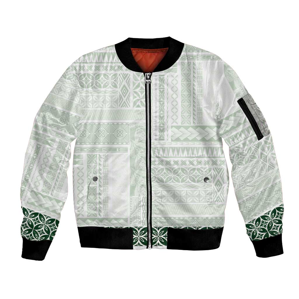 Samoa Siapo Green Trimmed Sleeve Zip Bomber Jacket Samoa White Sunday LT01 Unisex Green - Polynesian Pride