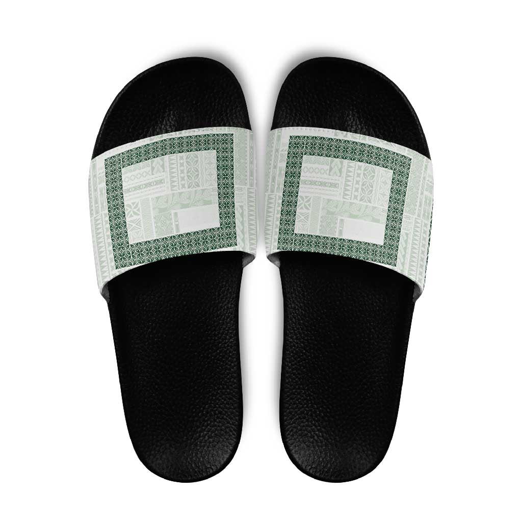 Samoa Siapo Green Trimmed Slide Sandals Samoa White Sunday LT01 Green - Polynesian Pride