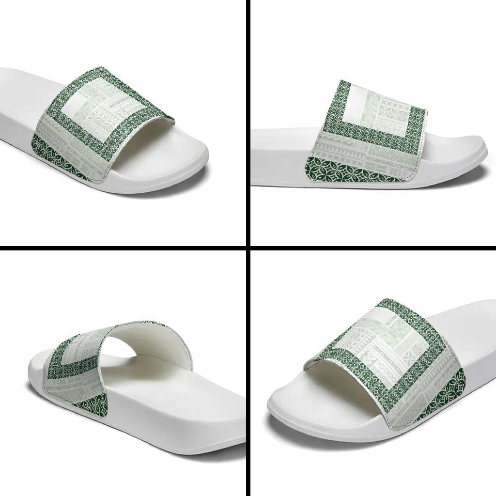 Samoa Siapo Green Trimmed Slide Sandals Samoa White Sunday LT01 - Polynesian Pride