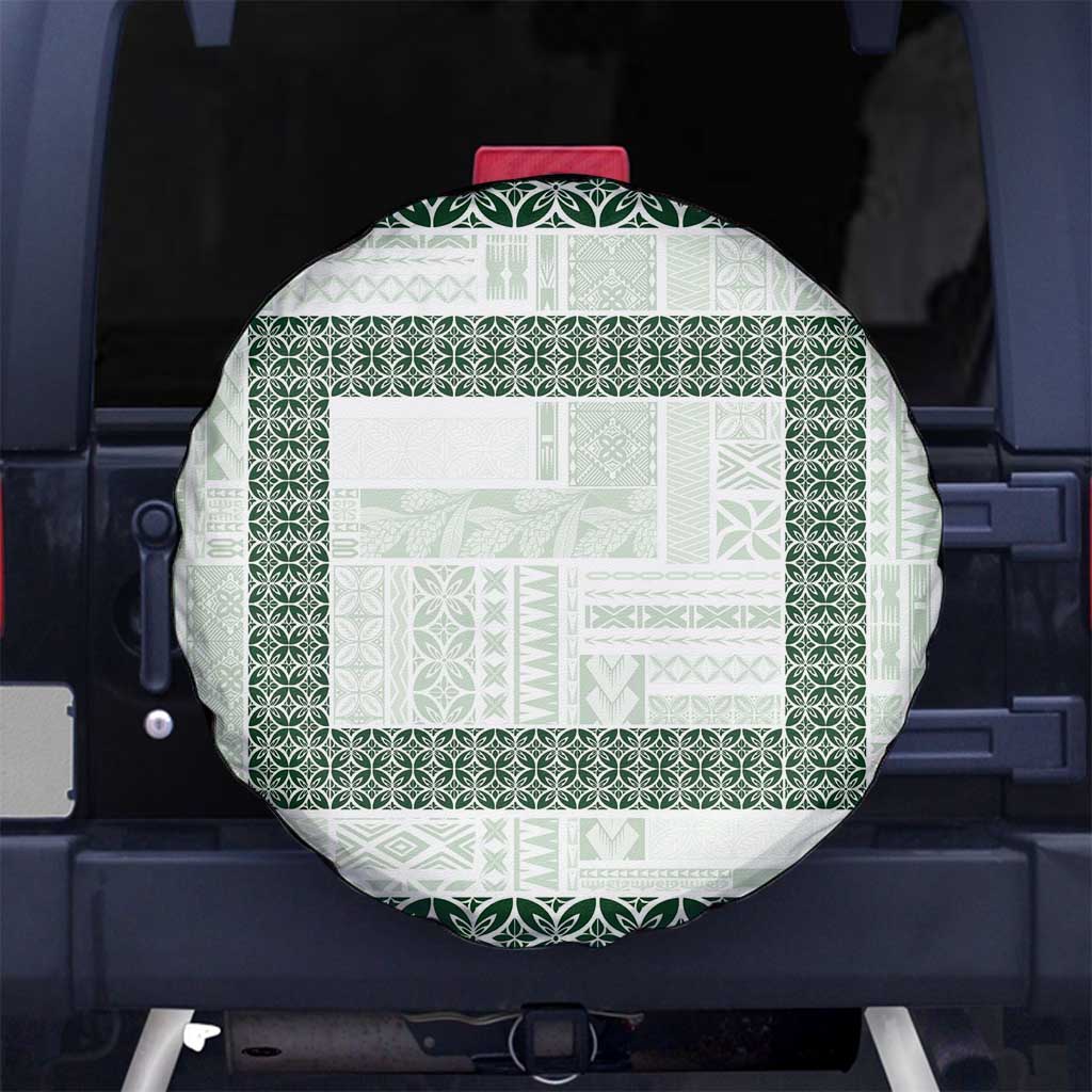Samoa Siapo Green Trimmed Spare Tire Cover Samoa White Sunday LT01 No hole Green - Polynesian Pride
