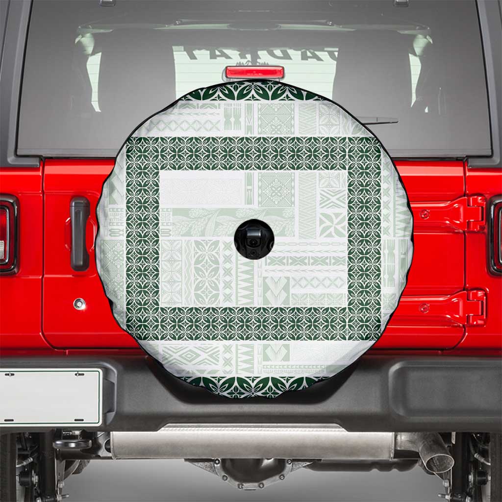 Samoa Siapo Green Trimmed Spare Tire Cover Samoa White Sunday LT01 - Polynesian Pride