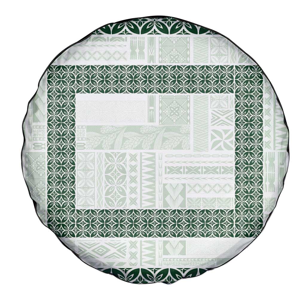 Samoa Siapo Green Trimmed Spare Tire Cover Samoa White Sunday LT01 - Polynesian Pride