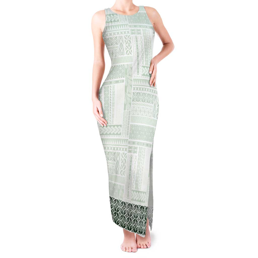 Samoa Siapo Green Trimmed Tank Maxi Dress Samoa White Sunday LT01 Women Green - Polynesian Pride