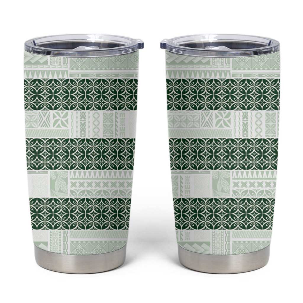 Samoa Siapo Green Trimmed Tumbler Cup Samoa White Sunday LT01 Green - Polynesian Pride