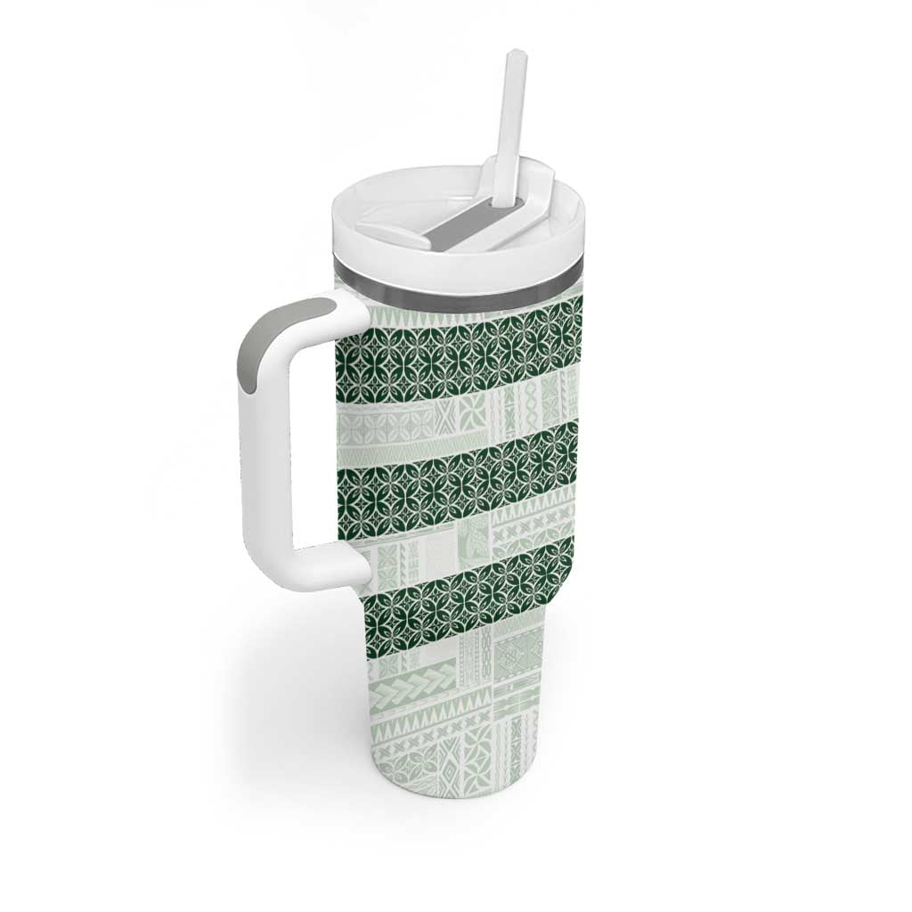 Samoa Siapo Green Trimmed Tumbler With Handle Samoa White Sunday LT01 - Polynesian Pride