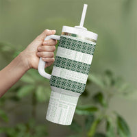 Samoa Siapo Green Trimmed Tumbler With Handle Samoa White Sunday LT01 - Polynesian Pride